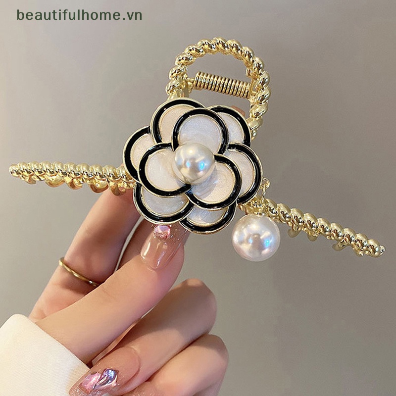 [beautifulhome] Kẹp Móng Vuốt Hoa Trà Đính Ngọc Trai Thời Thượng Quà Tặng Cho Nữ [beauty]