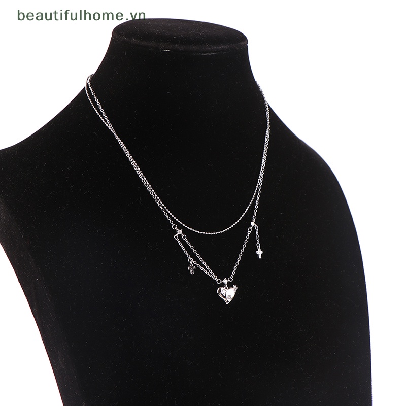 [beautifulhome] Vòng Cổ Choker Dây Xích Mặt Chữ Thập Đính Đá Zircon Trái Tim Cho Nữ Dự Tiệc [beauty]