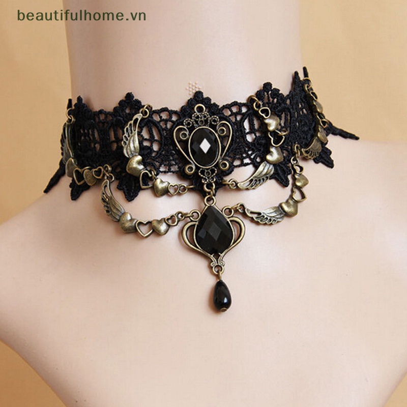 [Đẹphome] Vòng Cổ Choker Ren Pha Lê Đen Quyến Rũ Phong Cách Gothic