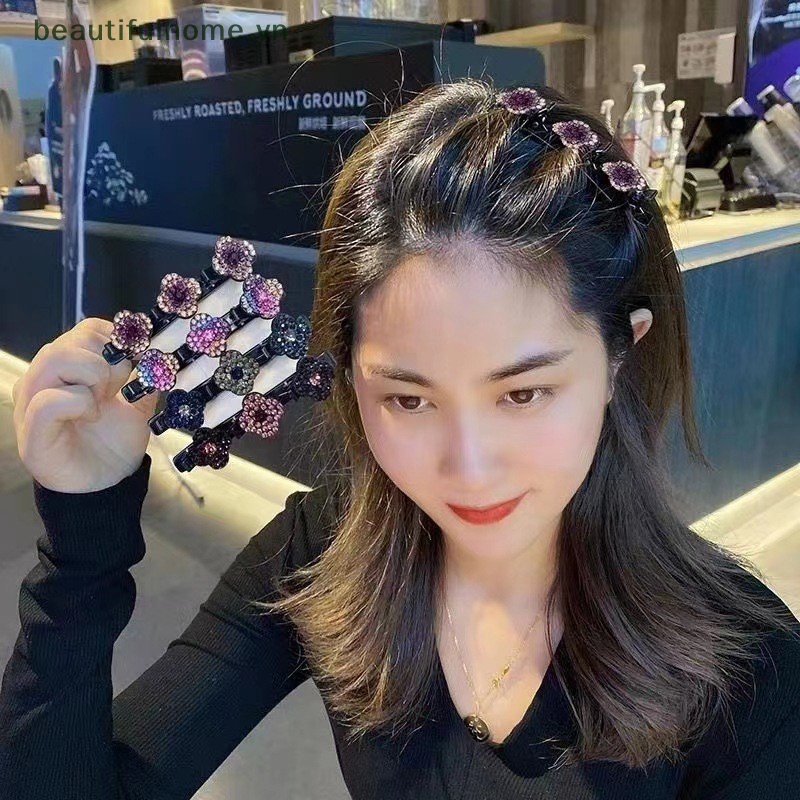 Kẹp Tóc Mỏ Vịt Bốn Lá Đính Pha Lê Lấp Lánh Có 3 Kẹp Nhỏ