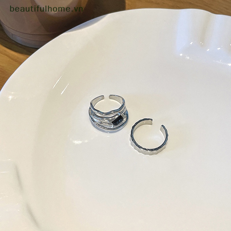 [beautifulhome] Nhẫn Kim Loại Dạng Lỏng Kiểu Hình Học Rỗng Sáng Tạo Thời Thượng Cho Nữ [beauty]
