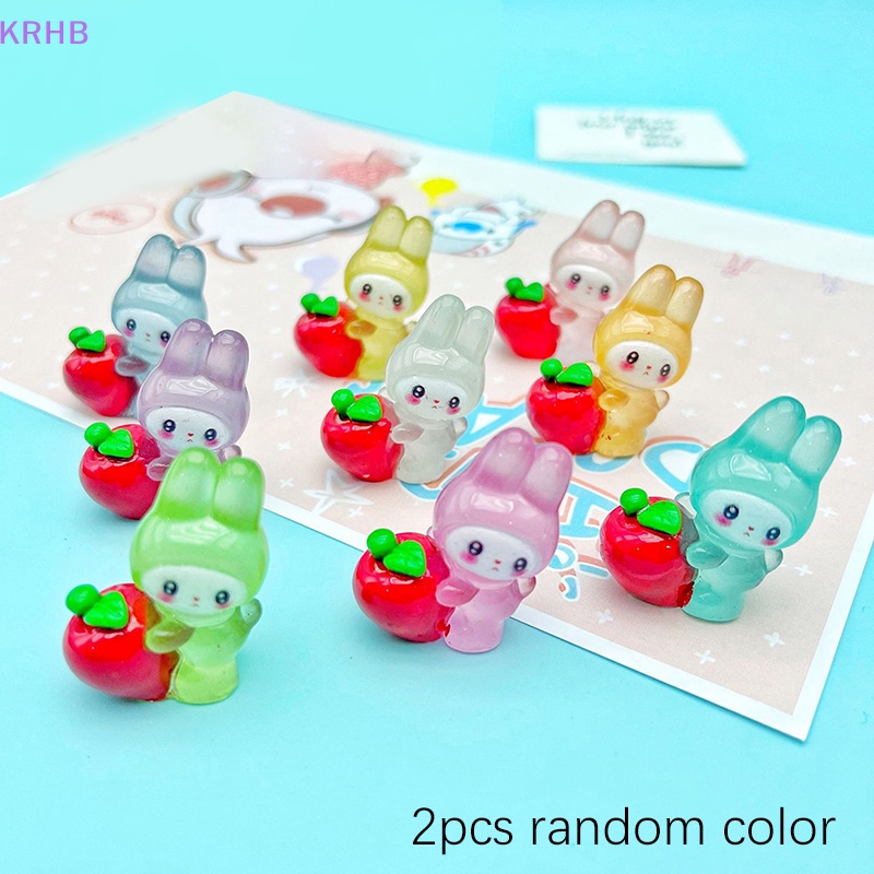 Set 2 Phụ Kiện Trang Trí Nghệ Thuật DIY Hình Chú Thỏ Bằng Nhựa Resin Màu Dạ Quang Xinh Xắn Mới