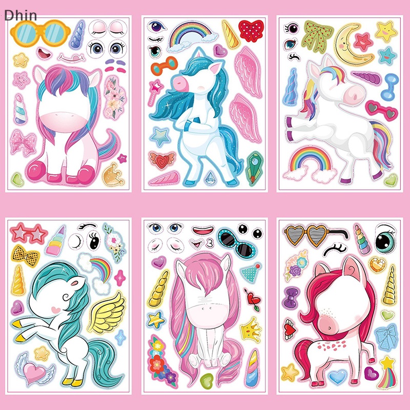 Bộ 6 Miếng Dán Hình Kỳ Lân Hoạt Hình Màu Hồng Dễ Thương Dùng Trang Trí DIY