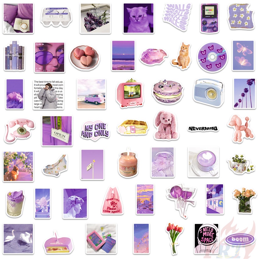 Bộ 100 Cái ❉ Ins Nhãn Dán Nghệ Thuật Trẻ Trung Dòng A Green &amp; Tím ❉ Sticker Dán Tường Chống Thấm Nước Họa Tiết Doodle Hợp Thời Trang