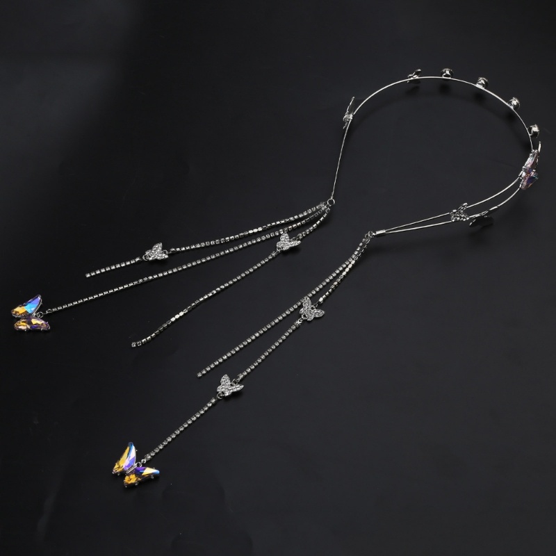 Cài Tóc Hình Bướm Đính Đá Lấp Lánh Phối Tua Rua Dài Dễ Thương Cho Bé Gái