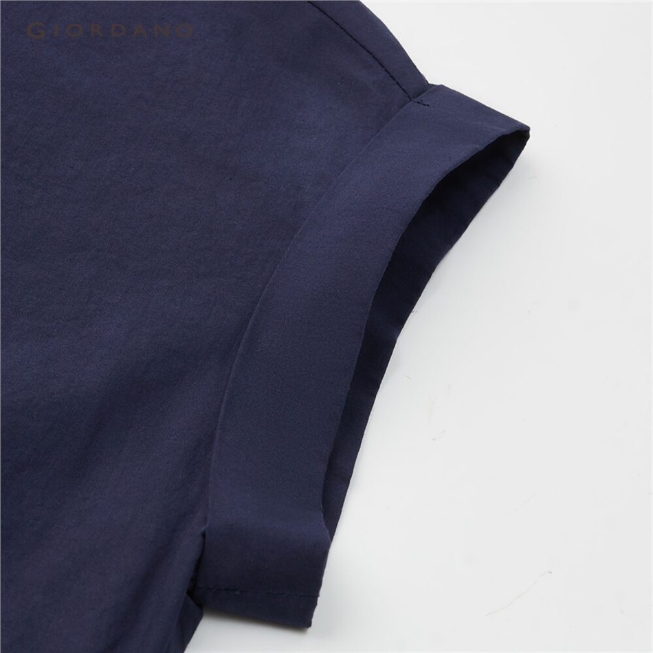 Áo nữ GIORDANO 18343908 tay ngắn cổ thắt nơ thời trang phong cách