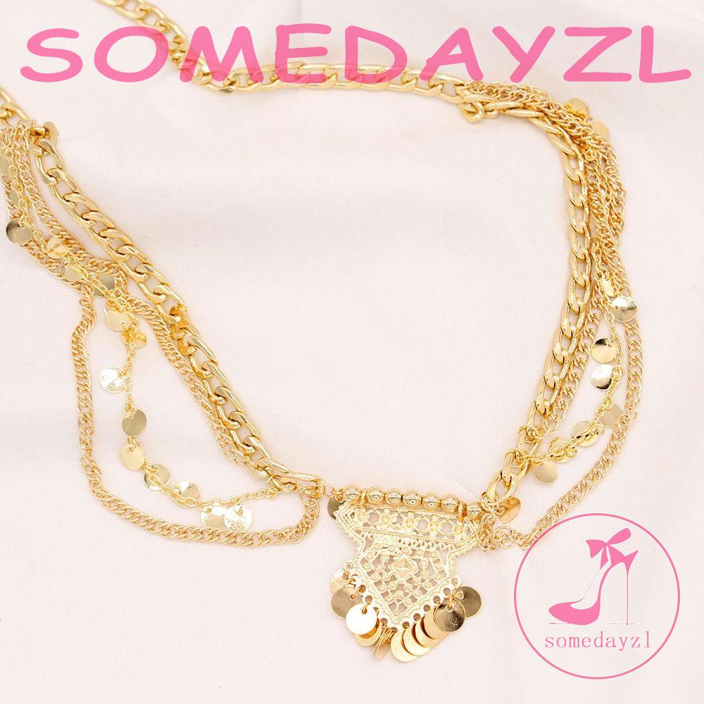 Thắt Lưng Dây Xích Nhiều Lớp Phối Tua Rua Phong Cách Dân Tộc Vintage Cho Nữ