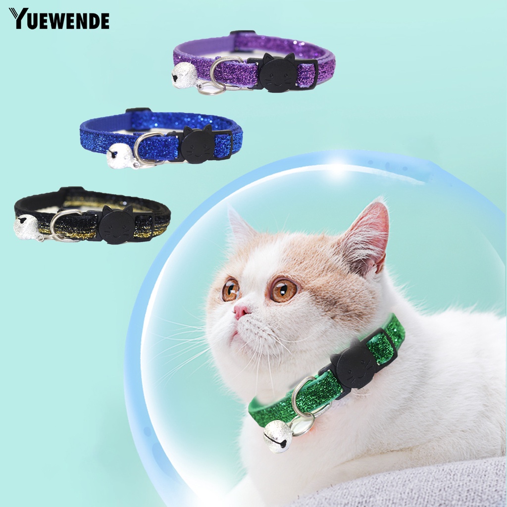 Yq.e Vòng Cổ Đính Kim Sa Lấp Lánh Thoáng Khí Không Phai Màu Có Chuông Cho Thú Cưng