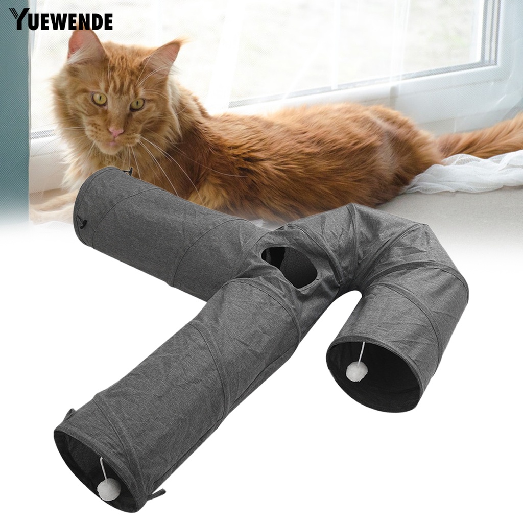 Yq.e Đồ Chơi Đường Hầm Vải Canvas Bốn Lỗ Gấp Gọn Tiết Kiệm Không Gian Màu Xám Giúp Thư Giãn Cho Mèo Cưng