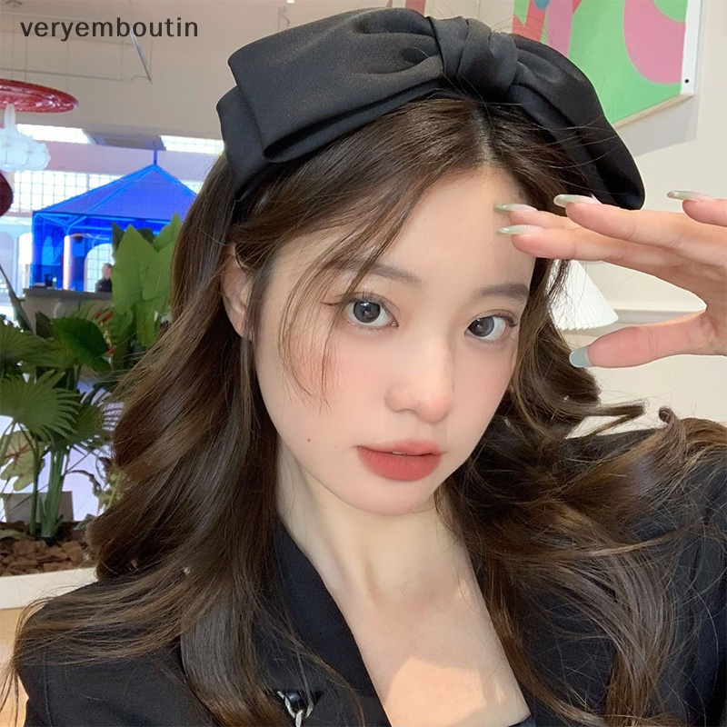 Băng Đô Cài Tóc Đính Nơ To Màu Trơn Chống Trượt Thời Trang Cho Nữ