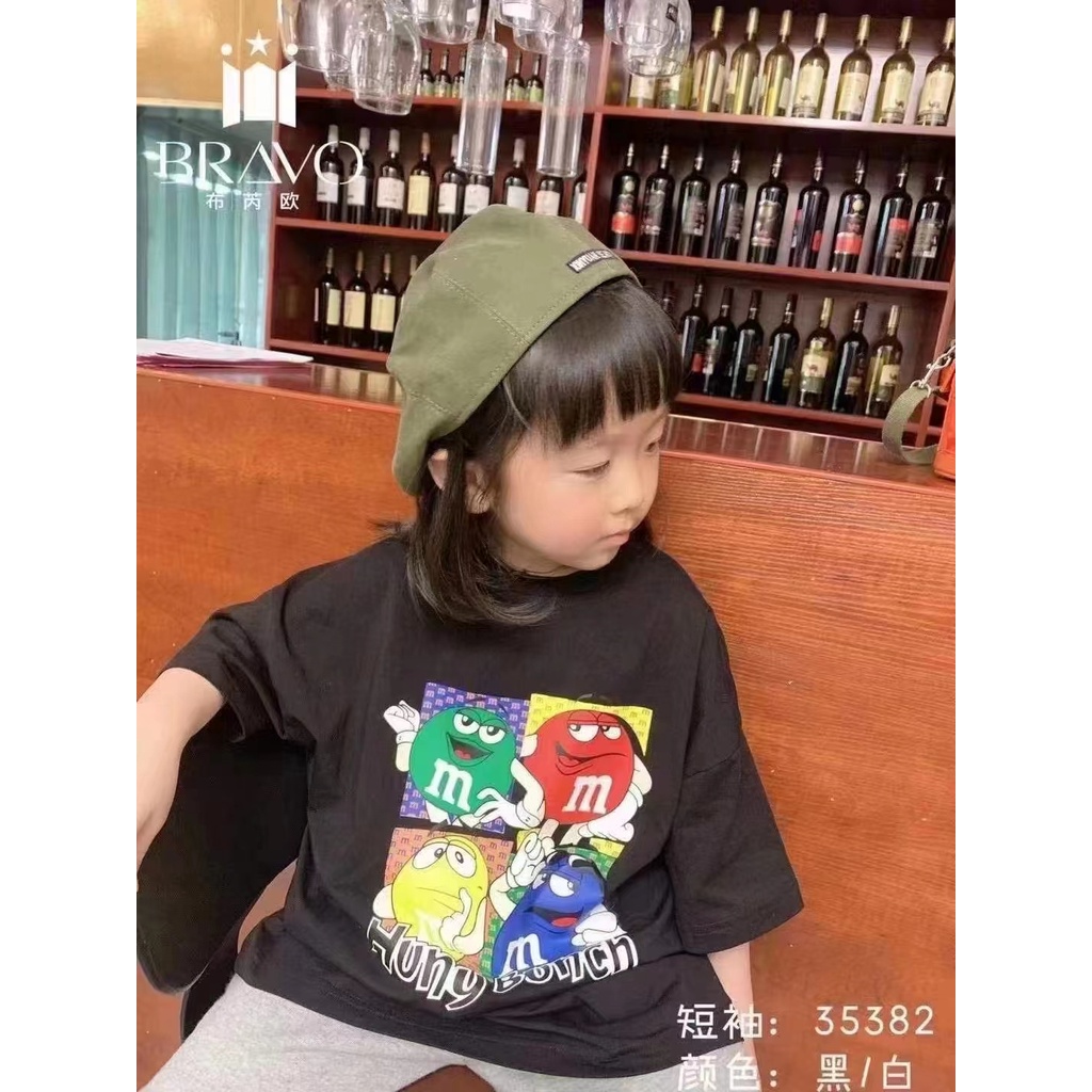 Áo Thun 100% Cotton Tay Ngắn Dáng Rộng Unisex Cho Bé Từ 2-14 Tuổi