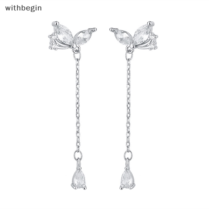 Bông Tai Dáng Dài Hình Bướm Đính Đá Zircon Lấp Lánh Thời Trang Dự Tiệc Cho Bạn Gái