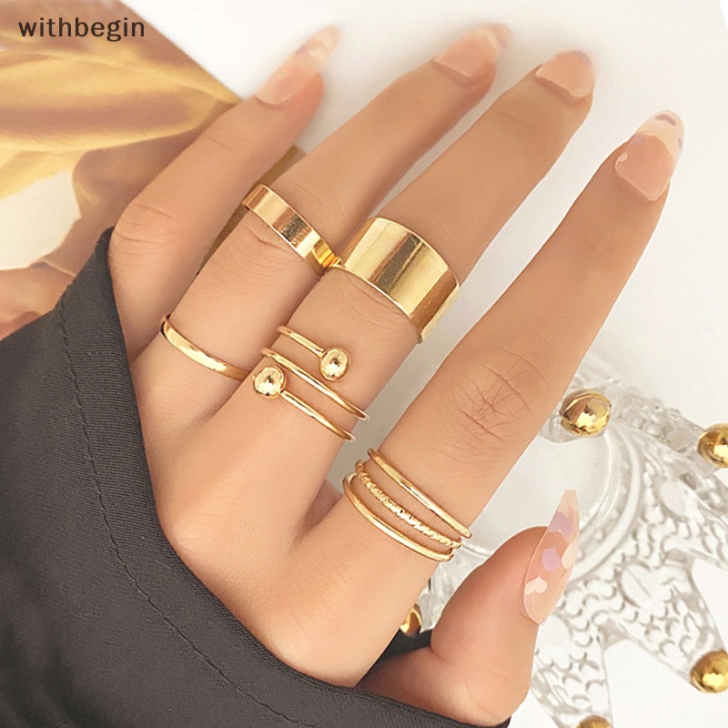 Set 5 Nhẫn Kim Loại Đeo Khớp Ngón Tay Phong Cách Tối Giản Cổ Điển Cho Nữ