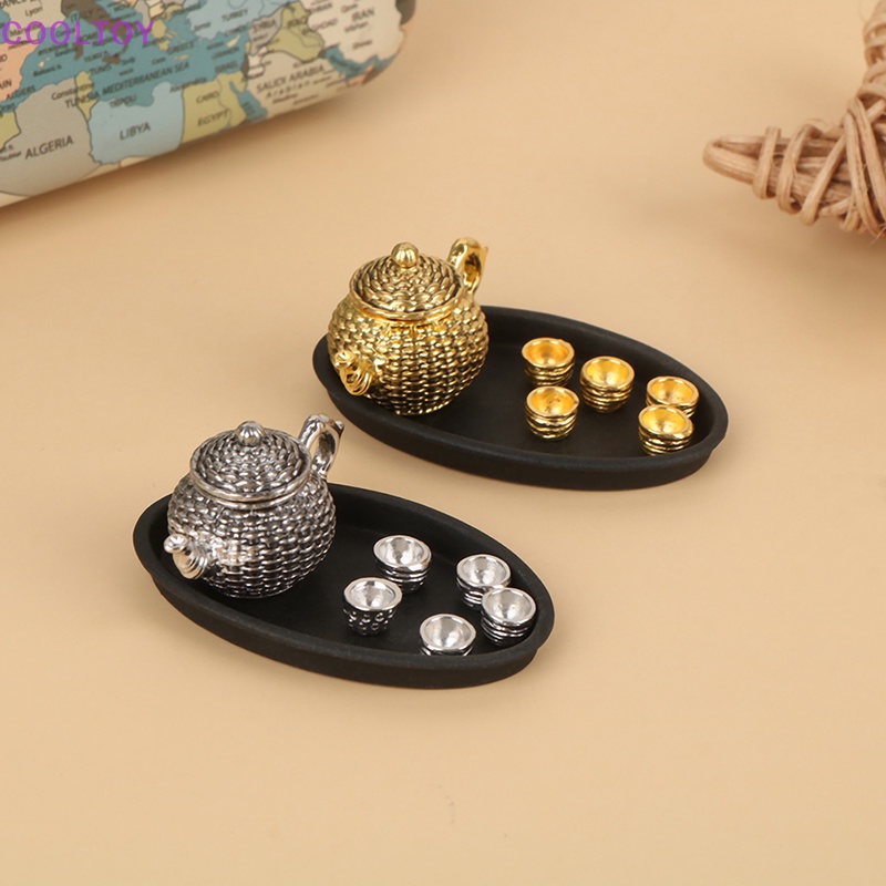 Set 6 Ấm Trà Mini Kèm Nắp Đậy Và 5 Tách Uống Nước Trang Trí Nhà Búp Bê