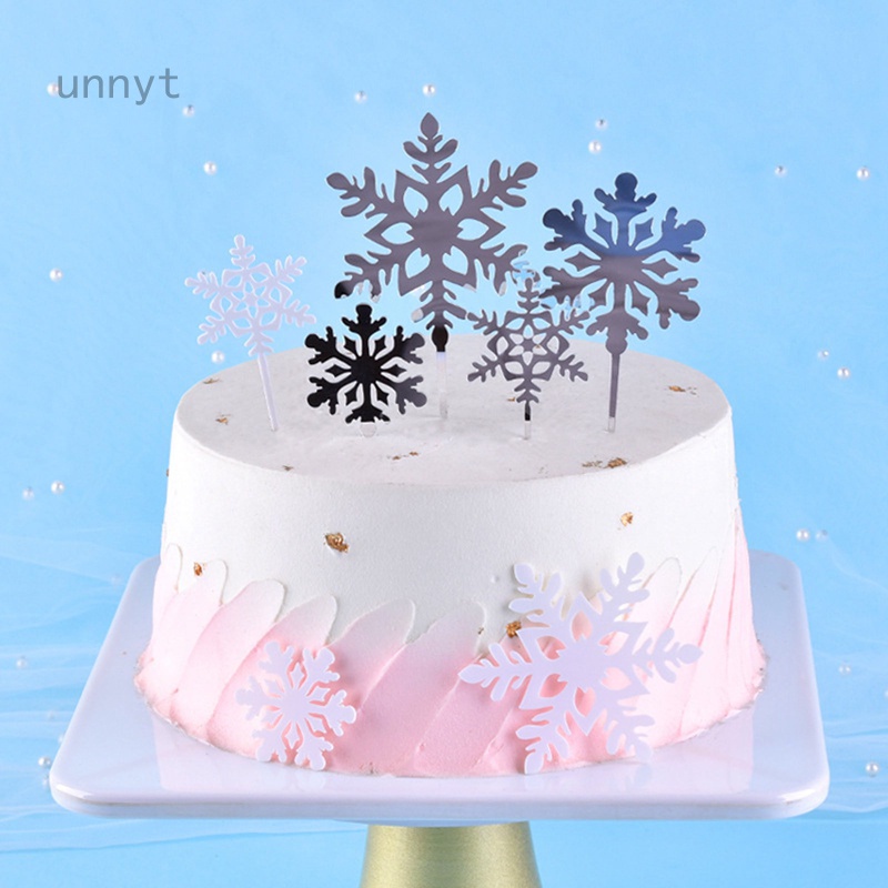 Set 4 Que Cắm Trang Trí Bánh Hình Bông Tuyết Xinh Xắn Thẻ