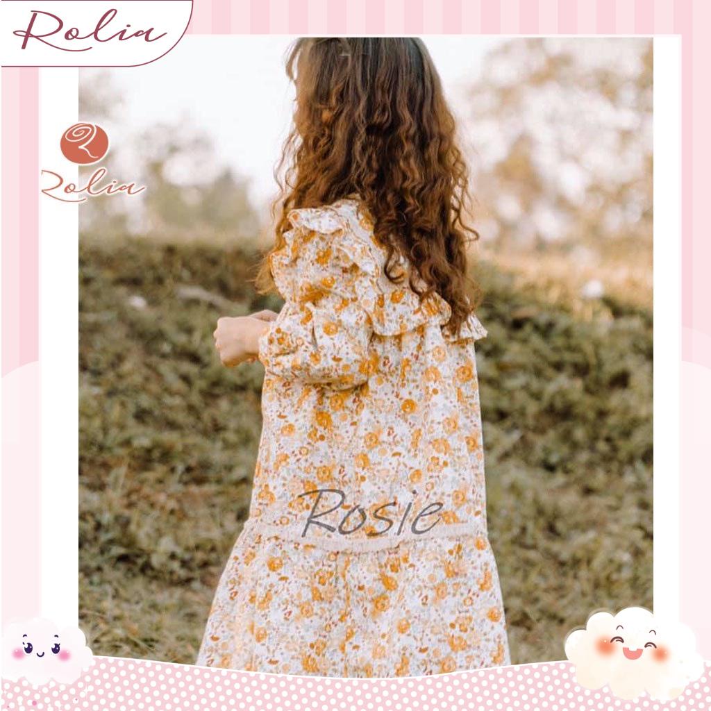 Váy Bé Gái Hoa Nhí Vàng tay bồng cách điệu Rolia Chất Thô Cotton V06