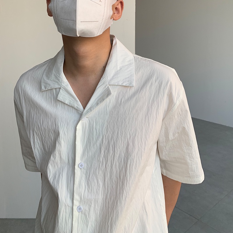 Áo Sơ Mi Mỏng Tay Ngắn Dáng Rộng Cổ Bẻ Xếp Ly Thời Trang Xuân Thu Cao Cấp Cho Nam