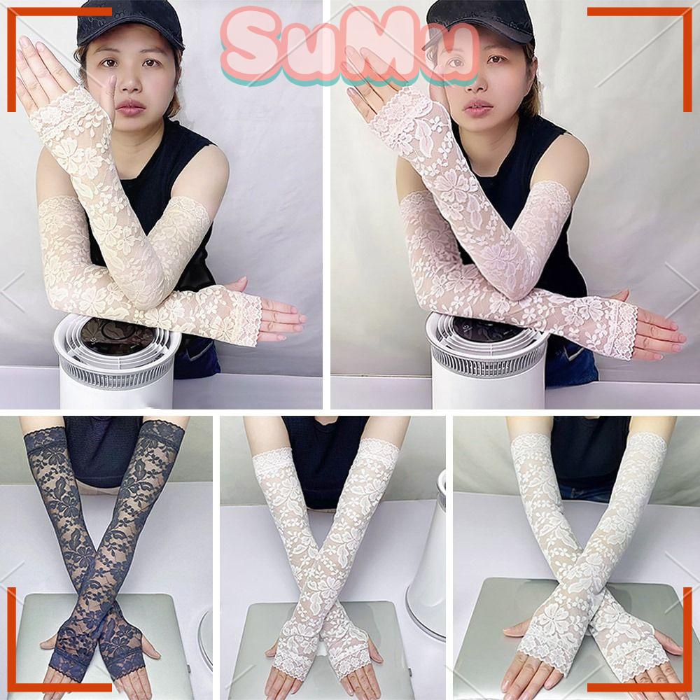 Đôi Găng Tay Ren Lưới Dài Chống Nắng Bảo Vệ Khi Đi Xe Đạp