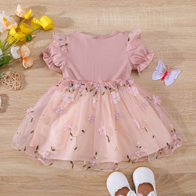 Đầm Xòe Công Chúa Bằng Vải Tuyn Tay Cộc Dành Cho Bé Gái 3-18 Tháng Tuổi