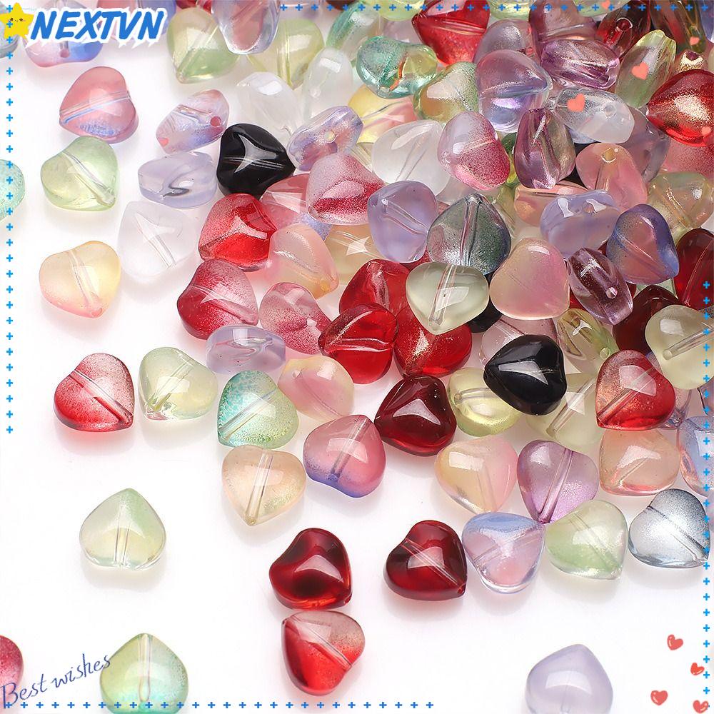 Set 200 Hạt Thủy Tinh 8mm Hình Trái Tim Làm Trang Sức