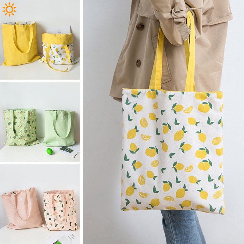 Túi Tote Canvas In Họa Tiết Trái Cây Thời Trang Thân Thiện Với Môi Trường Có Thể Gập Lại Cho Nữ OUYOU
