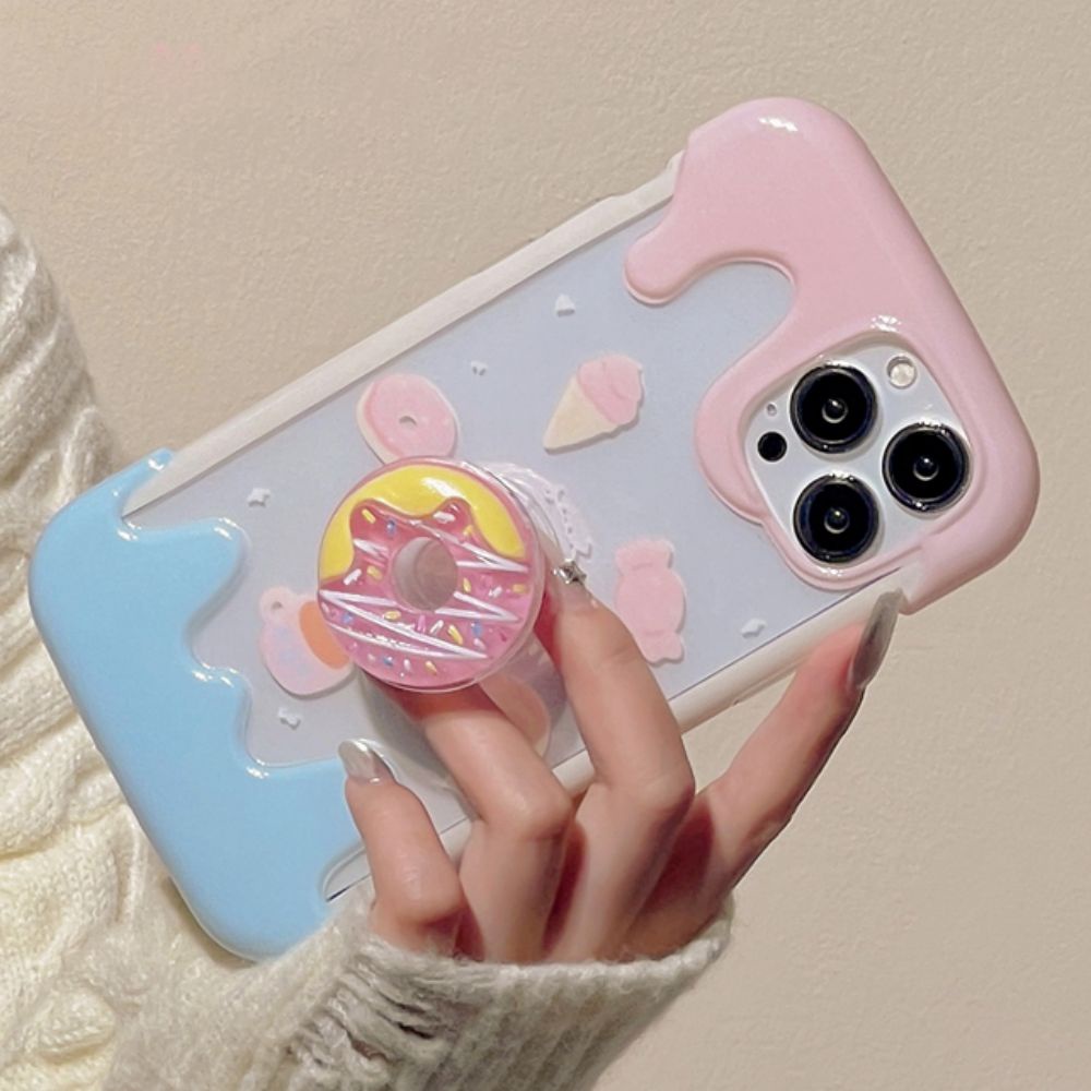 Ốp Điện Thoại TPU Mềm Chống Sốc Có Giá Đỡ Hình Bánh Donut Cho IPhone 11 14 13 12 Pro Max