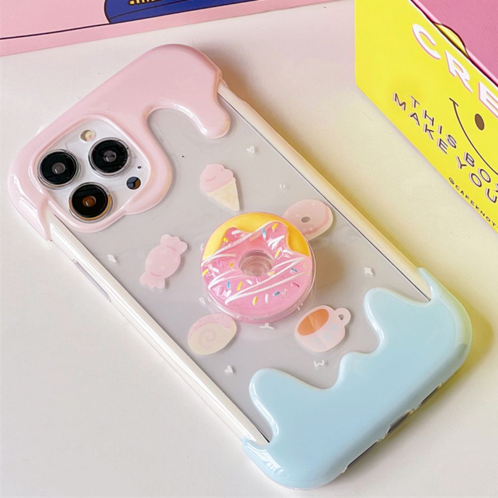 Ốp Điện Thoại TPU Mềm Chống Sốc Có Giá Đỡ Hình Bánh Donut Cho IPhone 11 14 13 12 Pro Max