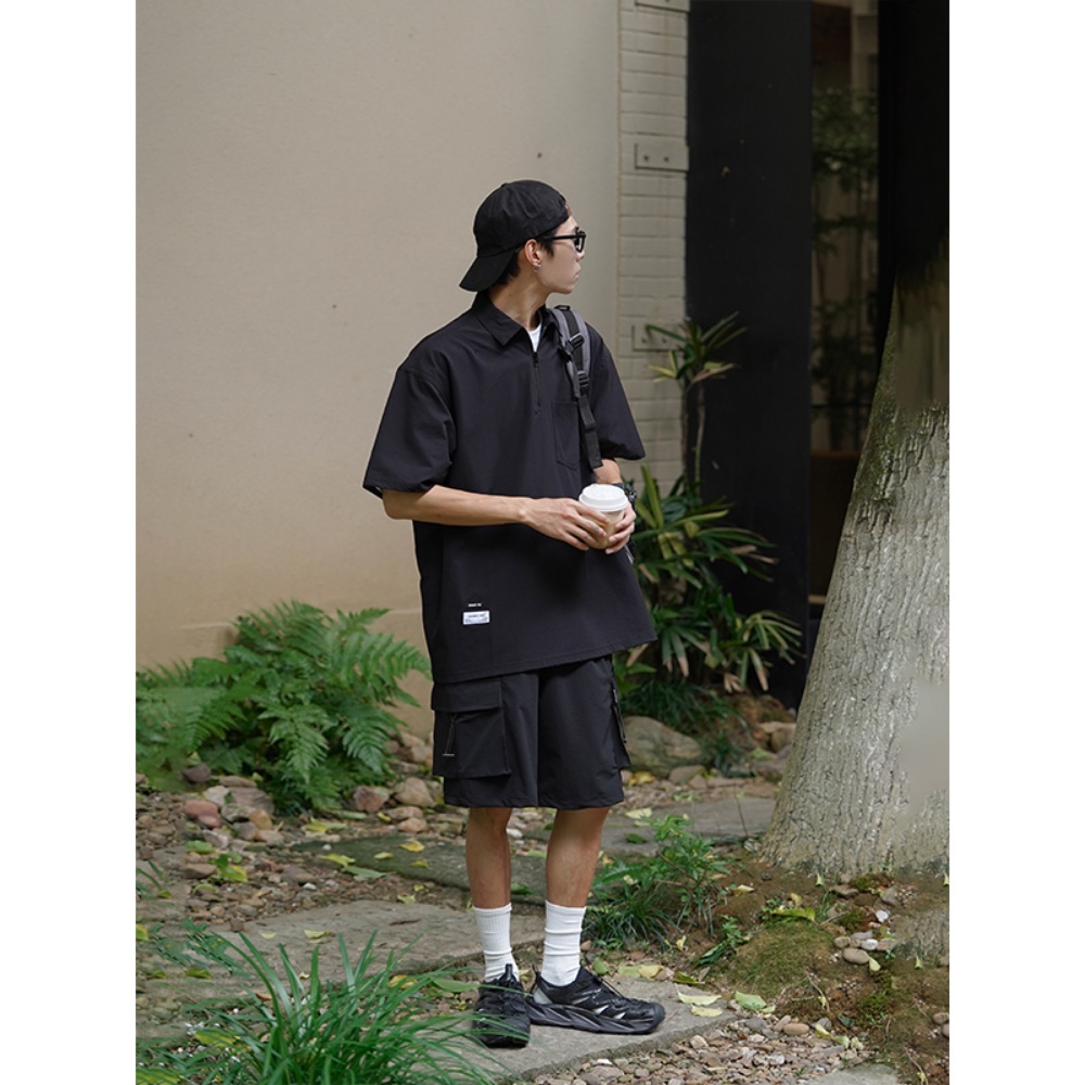 Áo Sơ Mi Tay Ngắn Có Khóa Kéo Phong Cách Đường Phố Mỹ Thời Trang Mùa Hè Cho Nam