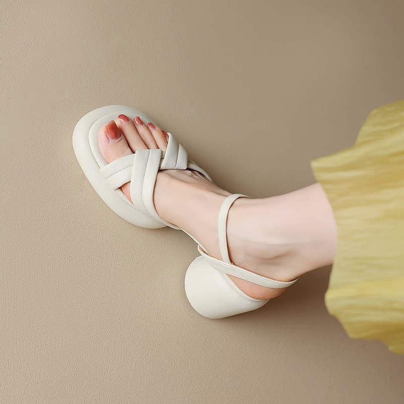 Duoya Tóc Thẳng ~ [Hàng Có Sẵn] Giày Cao Gót Sandal Hở Ngón Đế Dày Bằng Da Thật Mềm Mại Thời Trang Mùa Hè Cao Cấp Cho Nữ Miễn Phí Vận Chuyển