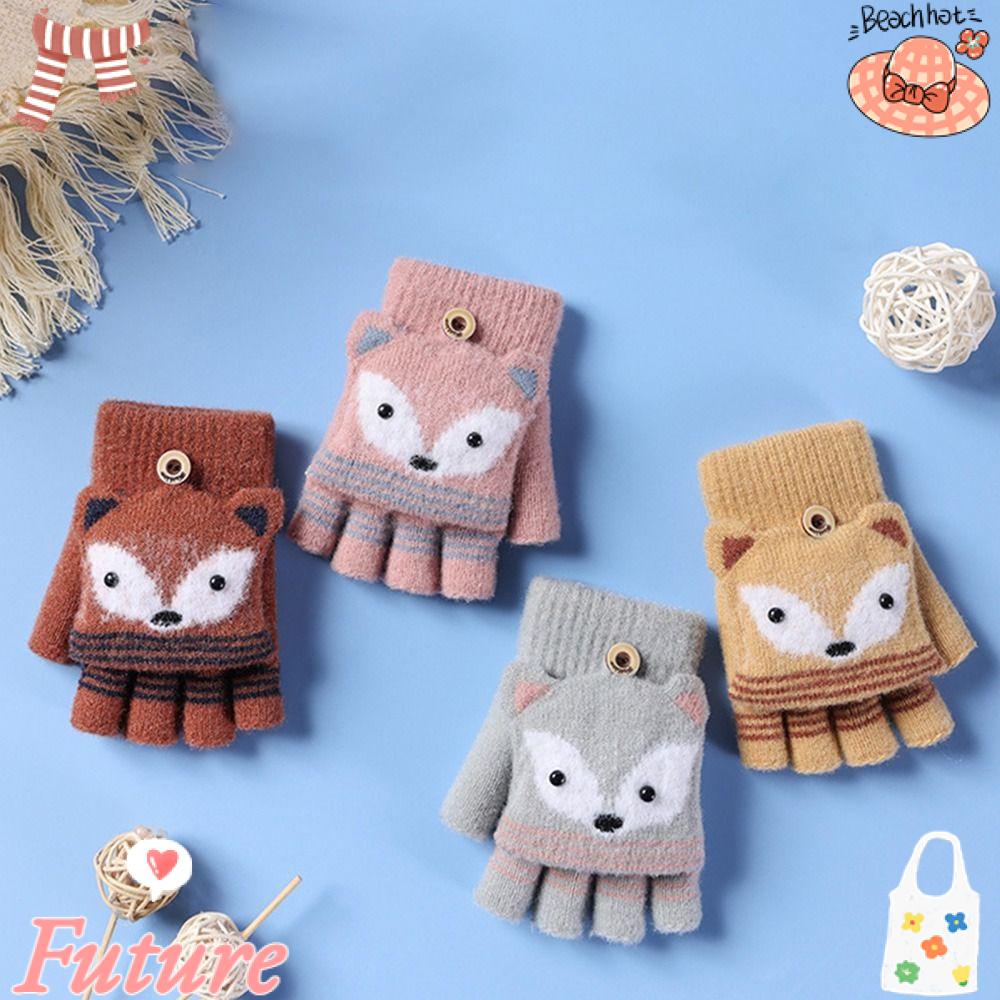 Găng Tay Dệt Kim Hở Ngón Họa Tiết Hoạt Hình Thời Trang Thu Đông Ấm Áp