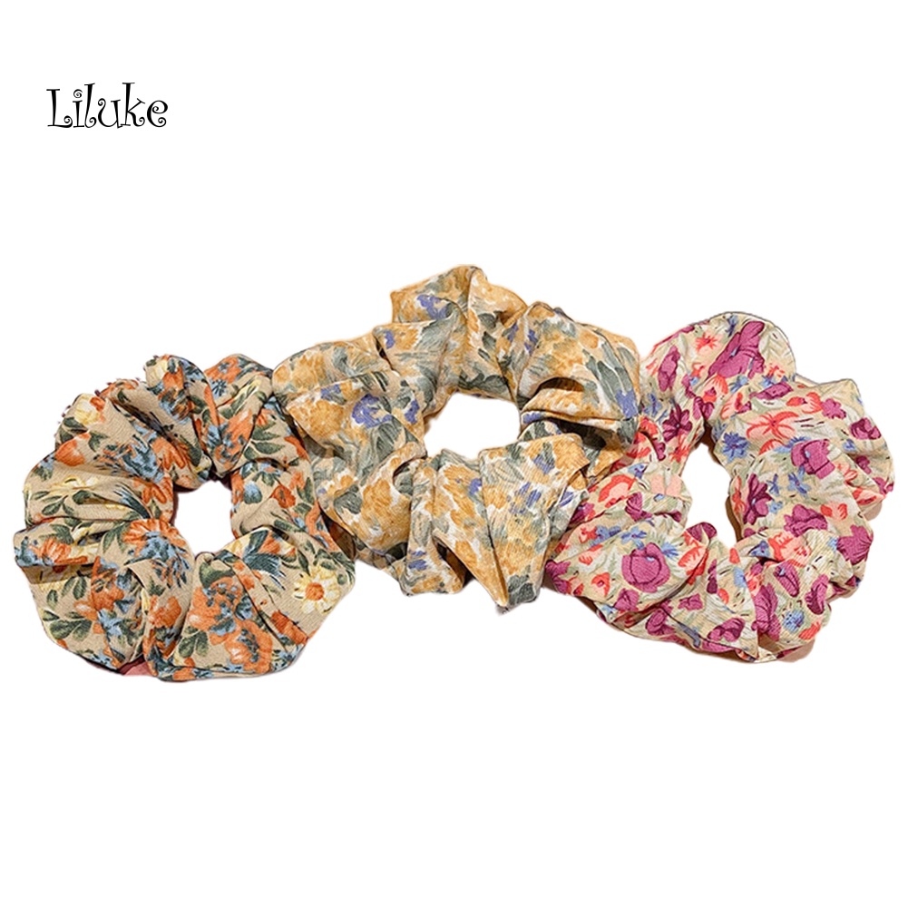 Set 3 Dây Cột Tóc Co Giãn Hoạ Tiết Hoa Thời Trang Cho Nữ