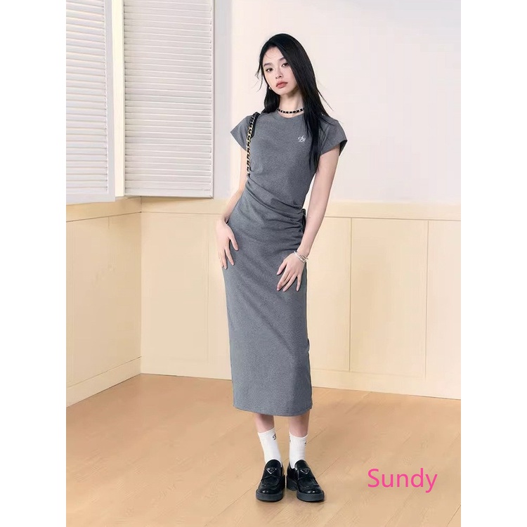 Đầm Tay Ngắn Chiết Eo Xếp Ly Lệch Tà Đơn Giản Thời Trang Mùa Hè Cho Nữ Plus Size