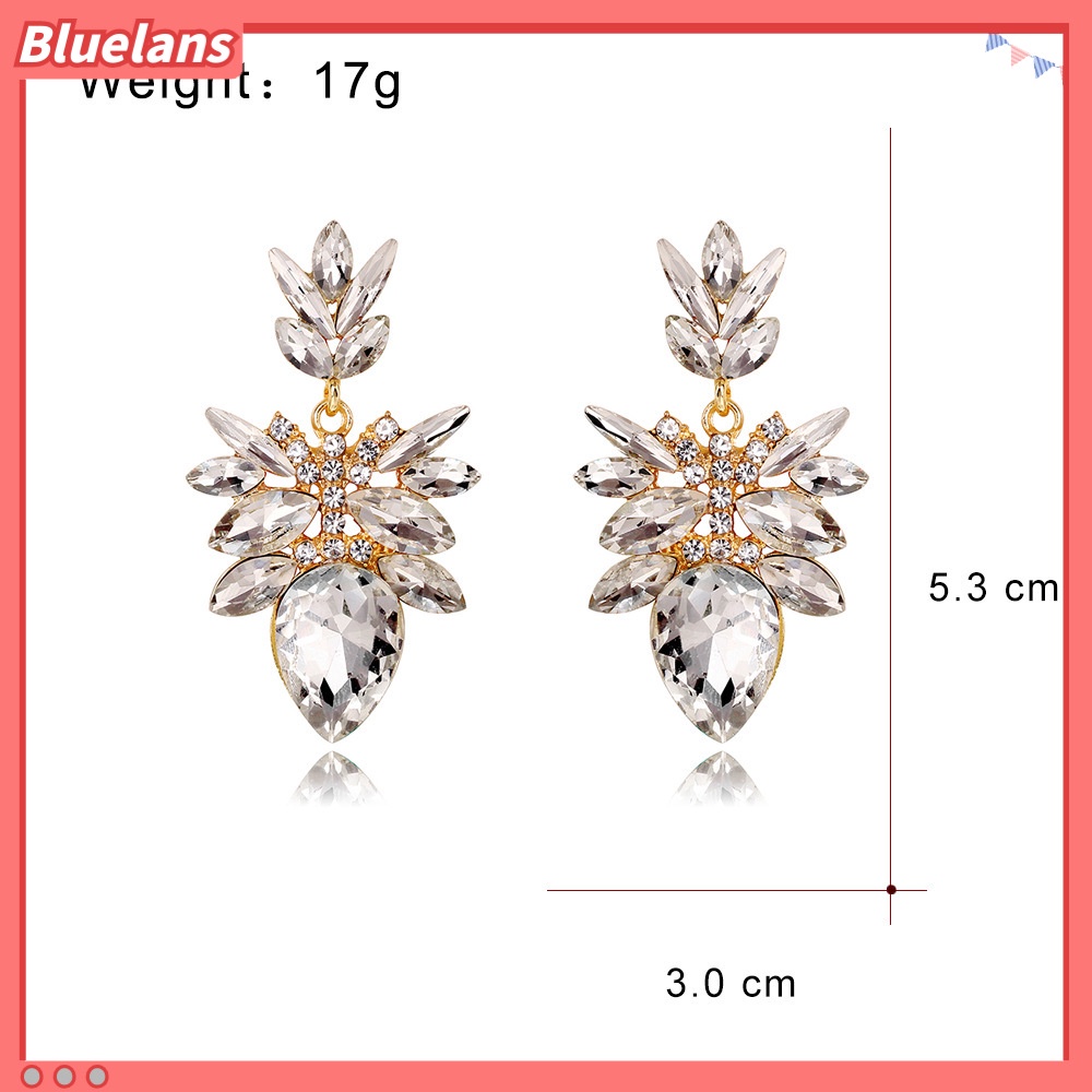 [BLS] Bông Tai Hình Hoa Lá Đính Kim Cương Pha Lê Sang Trọng Phong Cách Âu Mỹ Cho Nữ