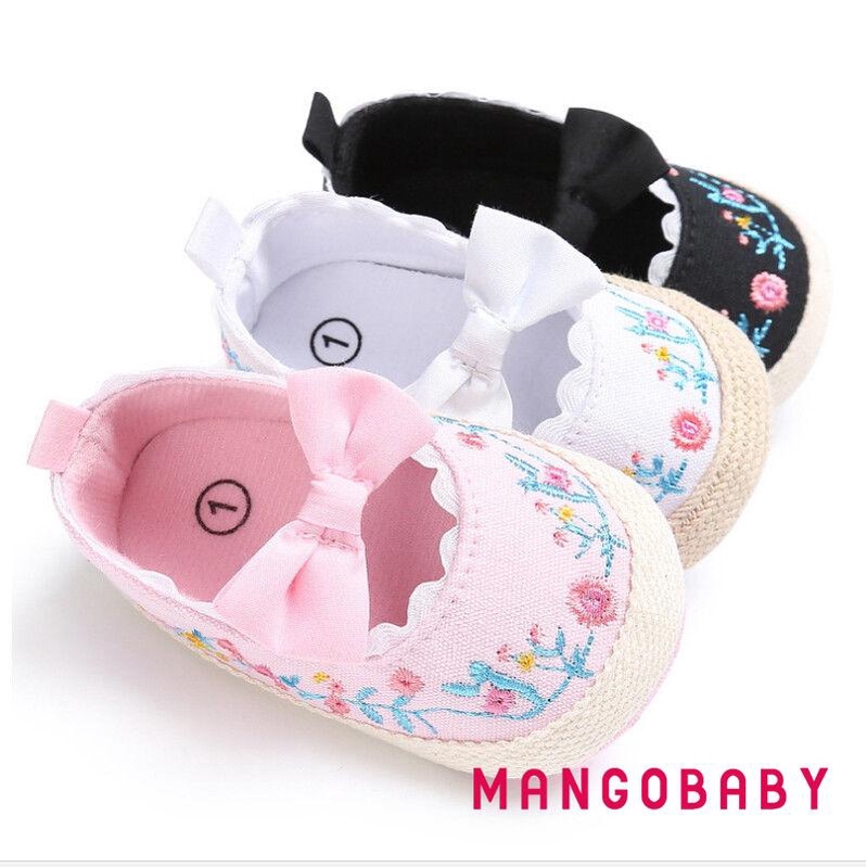 Giày Vải Cotton Đế Mềm Chống Trượt Đính Nơ Xinh Xắn Cho Bé Gái