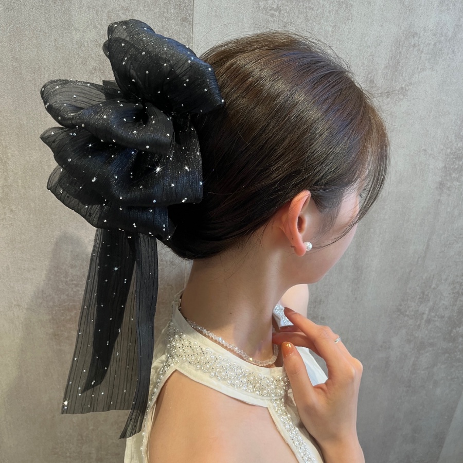 Kẹp Tóc Nơ Lưới Chấm Bi Lớn Phong Cách Hàn Quốc Ngọt Ngào Cho Nữ