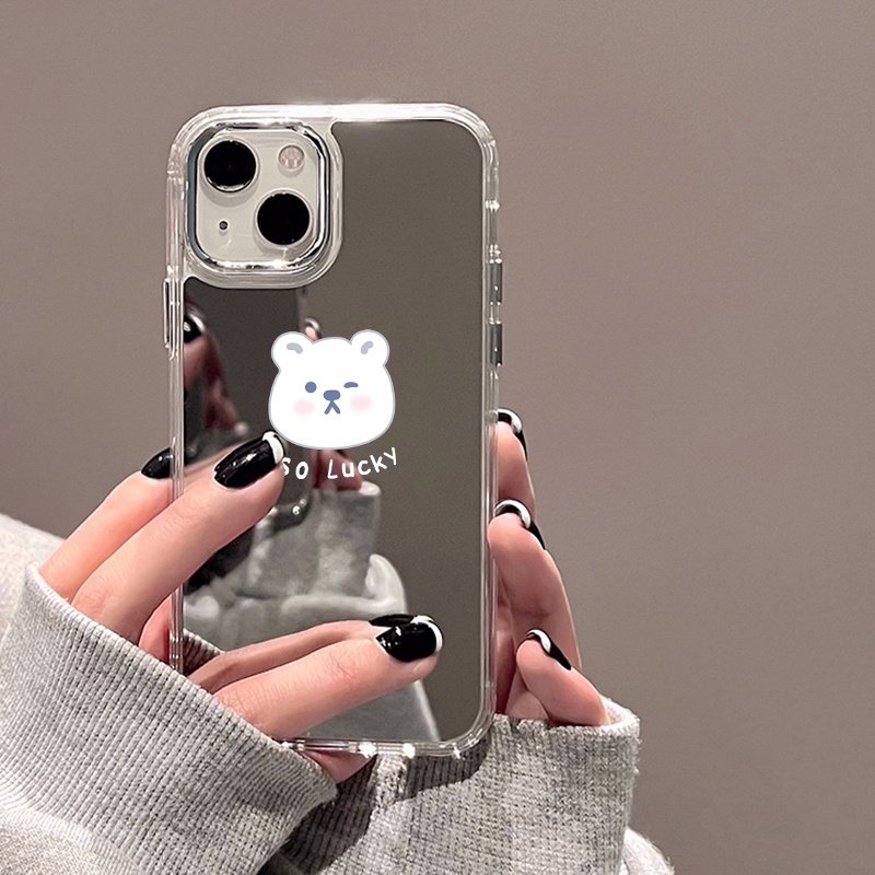 Ốp Lưng TráNg Gương HìNh Con GấU Cho IPhone 11 12 13 14 12Pro 13Pro 14Pro Pro Max XR X XS Max