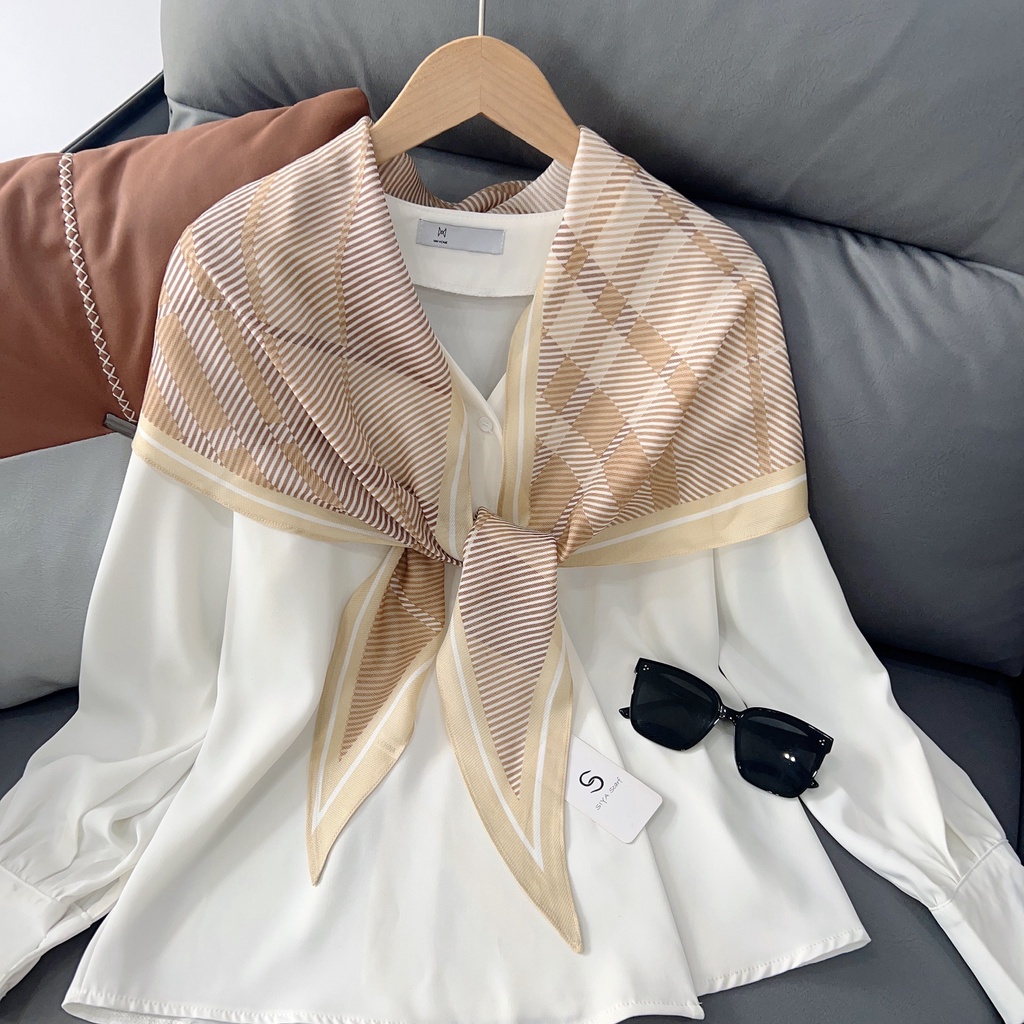 Khăn Quàng Cổ Chống Nắng Thắt Nút Họa Tiết Kẻ Sọc Thanh Lịch Thời Trang Mùa Hè Cho Nữ