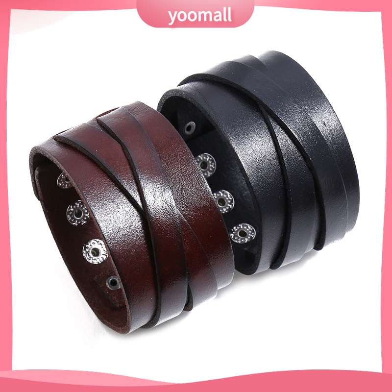 Vòng Tay Da Thiết Kế Đơn Giản Phong Cách Punk Cá Tính Cho Nam