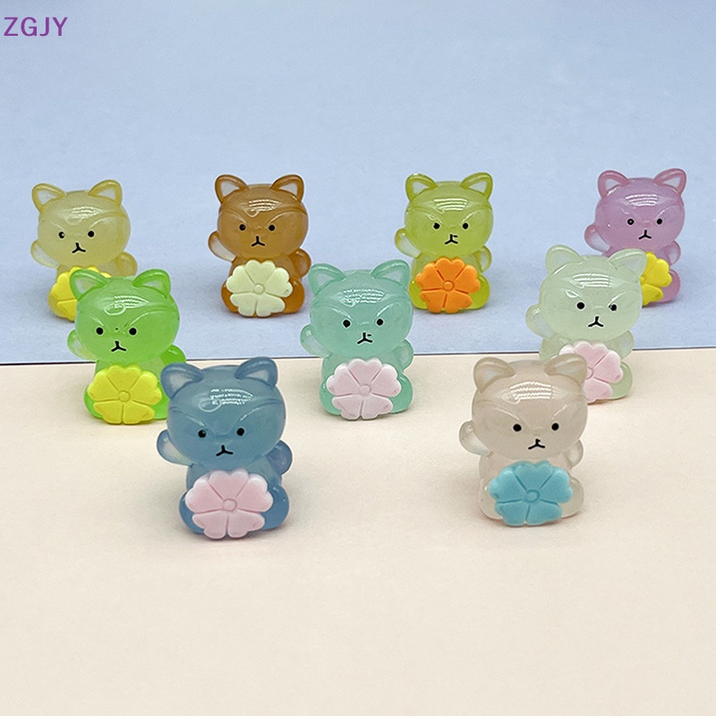 Set 2 Mô Hình Cáo Dạ Quang Mini Bằng Nhựa Resin Trang Trí Bảng Điều Khiển Xe Hơi / Nhà Cửa Mới