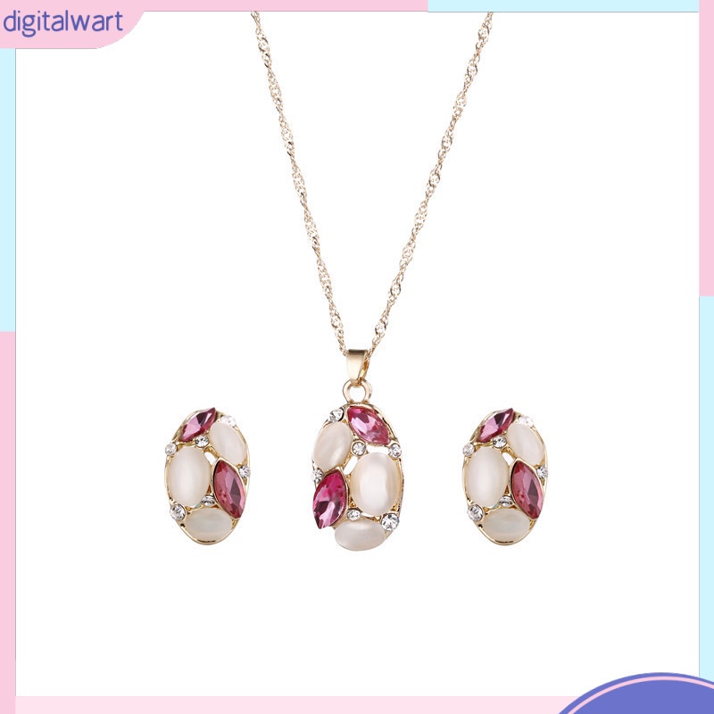 [DG] Bộ Trang Sức Gồm Vòng cổ, Bông Tai, Đá Opal Hình Oval