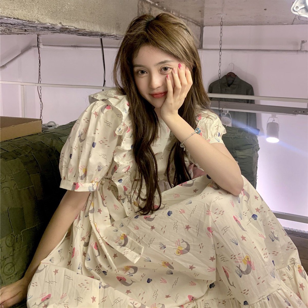 babydoll váy Đầm Dáng Chữ A Cổ Tròn In Họa Tiết Hoạt Hình Phong Cách Nhật Bản Cổ Điển Thời Trang Cho Nữ