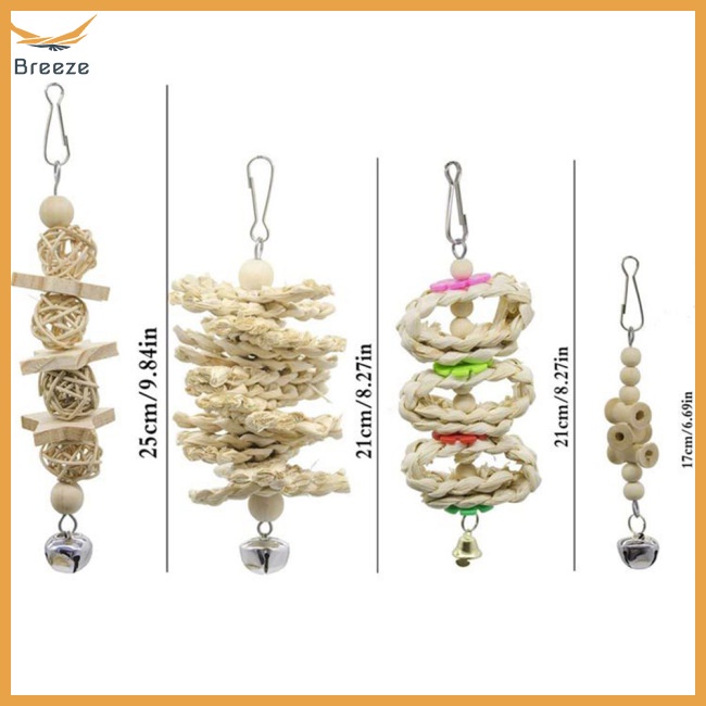 Bộ Đồ Chơi Đứng Bằng Gỗ Tự Nhiên Có Chuông Treo Lồng Chim Vẹt