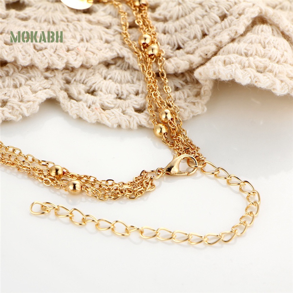 [Mok Abh] Vòng Cổ Choker Nhiều Tầng Với Mặt Dây Hình Mặt Trăng Phong Cách Boho Thời Trang