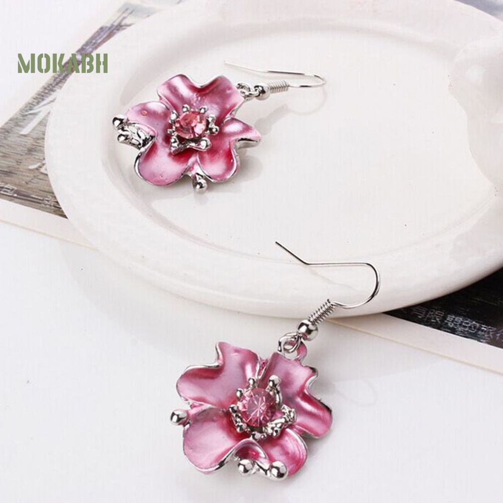 [Mok Abh] Bộ Vòng cổ + Bông Tai Đính Kim Cương Giả Hình Hoa Nhiều Màu Cho Nữ