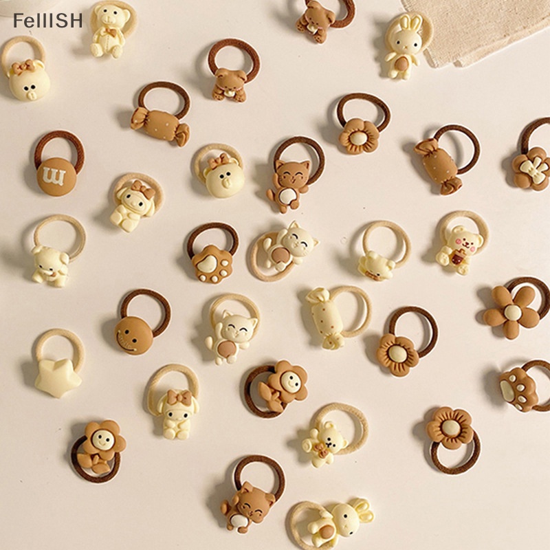 Set 10 Dây Cột Tóc Co Giãn Hình Động Vật Hoạt Hình Dễ Thương Cho Bé Gái 439br