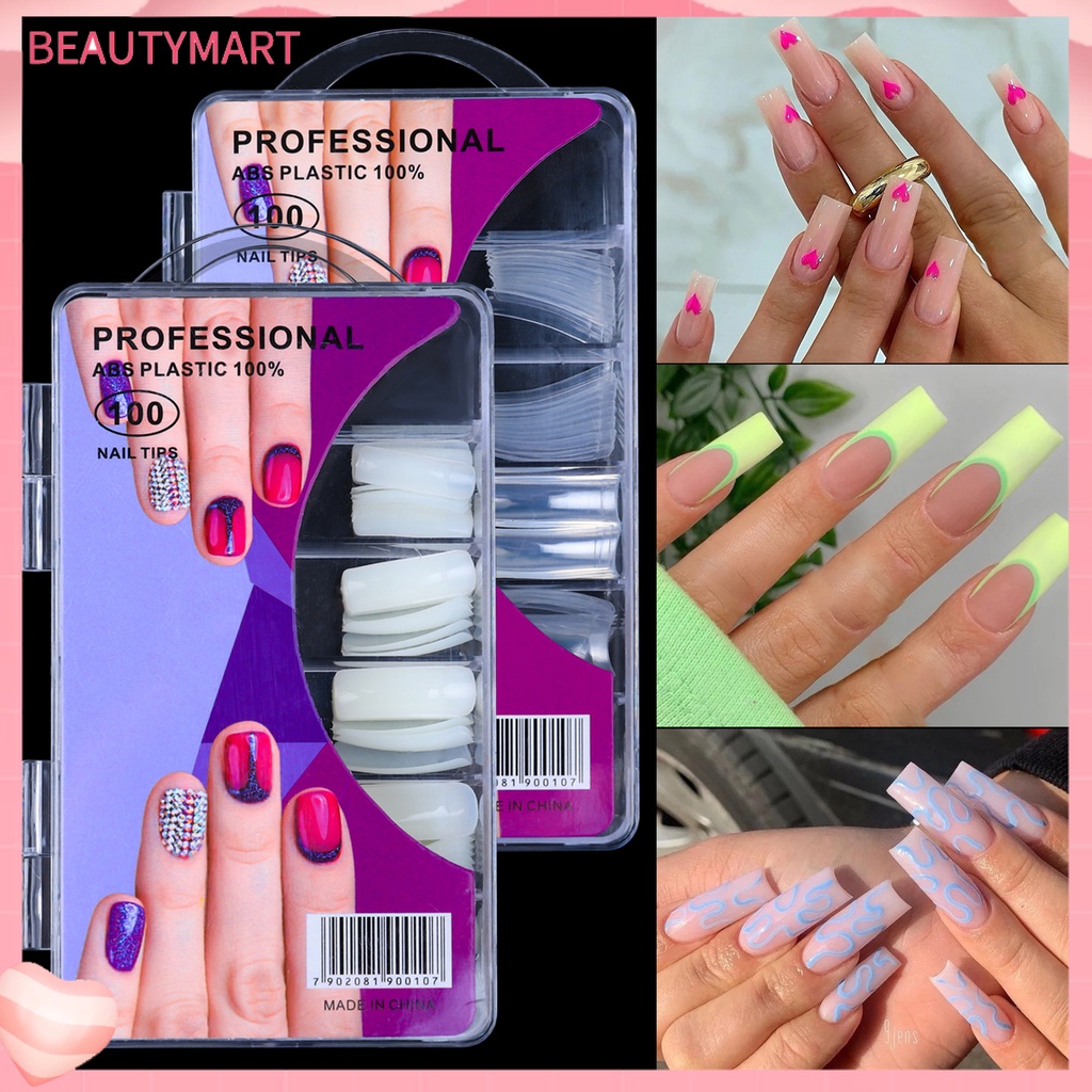 Bộ 100 Móng Tay Giả Trong Suốt Dùng Nối Dài Liền Mạch