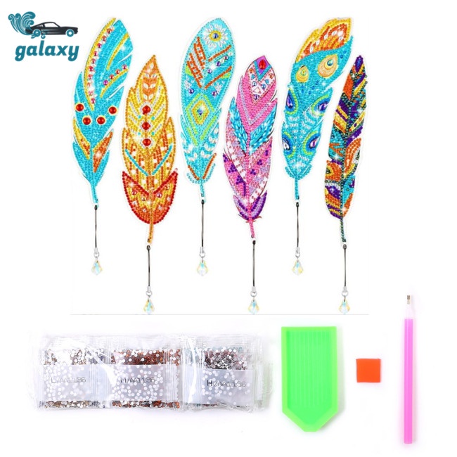 Galaxy Bộ 6 Thẻ Đánh Dấu Trang Sách Dày Dặn Thêu Hình Lông Vũ Dành Cho Người Mới Bắt Đầu