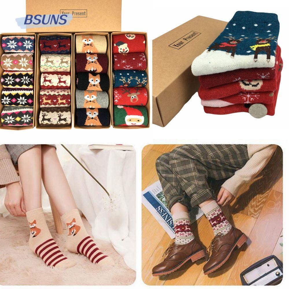 BSUNS Vớ Cotton Cổ Trung Trang Trí Giáng Sinh