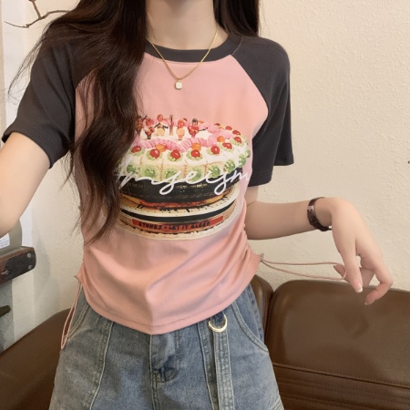 Áo Thun Cotton Ngắn Tay In Họa Tiết Xinh Xắn Theo Phong Cách Hàn Quốc