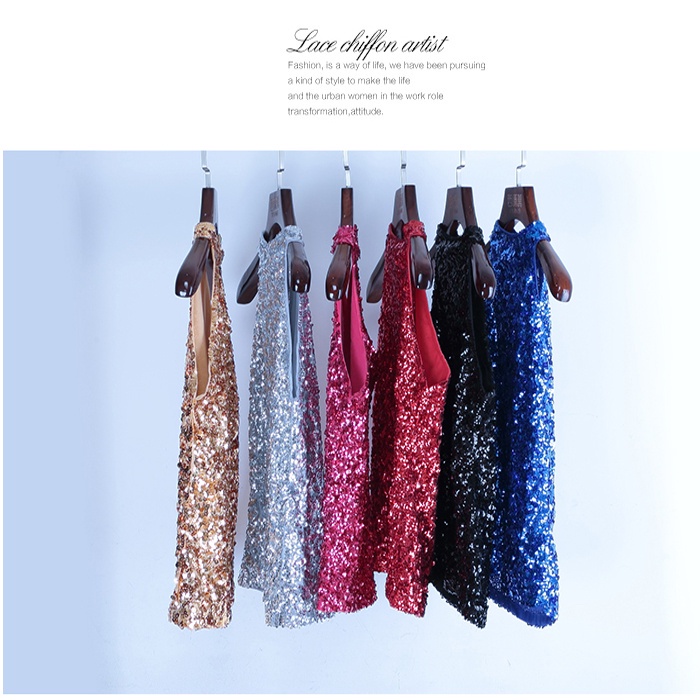 [Cổ Cao] Áo Hai Dây Ôm Dáng Đính Kim Sa Lấp Lánh Gợi Cảm